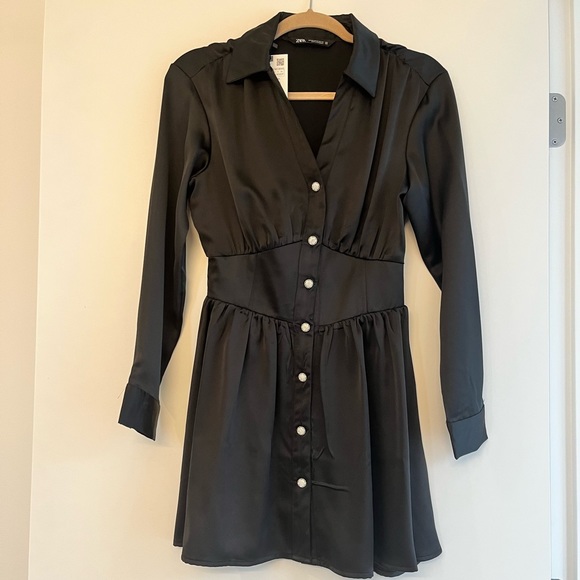 NWT Zara JEWEL BUTTON SATIN EFFECT MINI DRESS - Picture 7 of 10